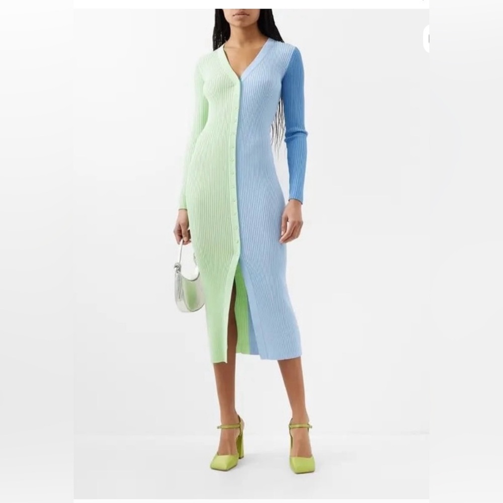 STAUD Shoko Color Block Ribbed Sweater Dress